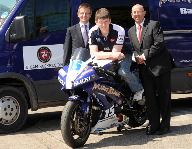 Dan Kneen with Steam Packet Marketing and Communications Director David Findlay (left) and Sales Development Manager Brian Convery